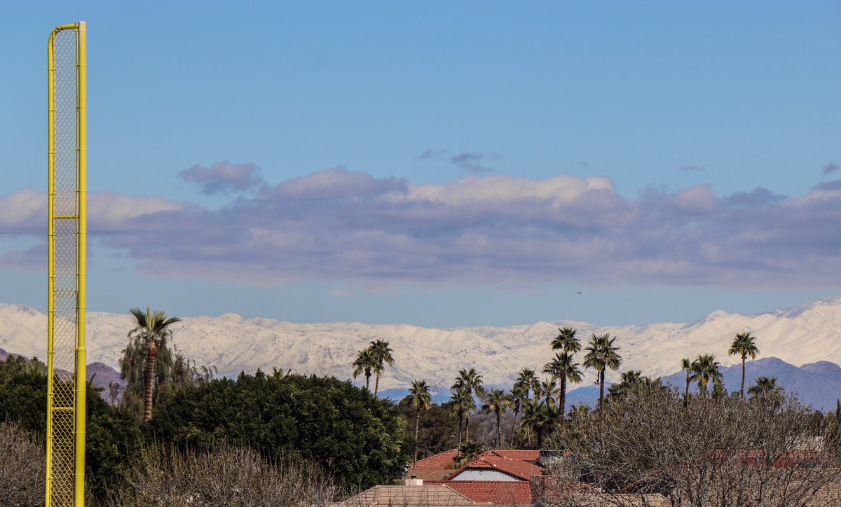Athletics's tweet image. We love Spring Training for the start of a new season, the heat of the deser- Holy Toledo that’s snow on the mountain!