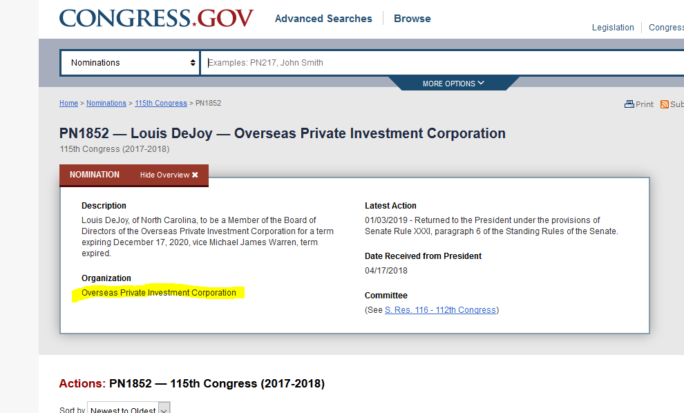  @HouseDemocrats  @RepAdamSchiff  @TeamPelosi  @RepSwalwell  https://www.congress.gov/nomination/115th-congress/1852This was in July just days after GOP attended 4th of July in Moscow.Just days after new indictments and a Helsinki meeting..what in the hell is "Overseas Private Investment Corporation"