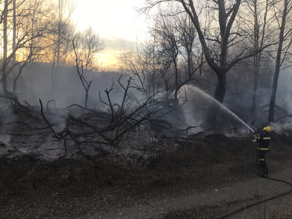 pcivilbaza's tweet photo. 🚒🚒 Dos dotaciones de bomberos de #Baza actúan nuevamente en un incendio 🔥 en la orilla del río Galopón en #Caniles. Dos focos independientes han afectado a unos 500 m2 de vegetación de ribera, chopos y otros árboles. https://t.co/Yzg6iTTfQm