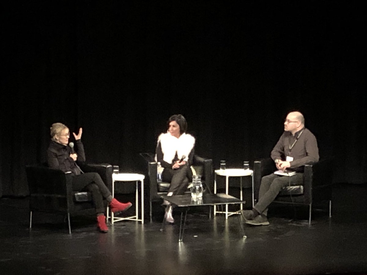 kendrajcampbell's tweet photo. Curator Dr. Nancy Campbell, director Annette Mangaard, and Curator of Education Josh Heuman discuss Shuvinai Ashoona’s solo exhibition Mapping Worlds @ThePowerPlantTO #TPPMappingWorlds #contemporaryart https://t.co/0YV0wZNOSk