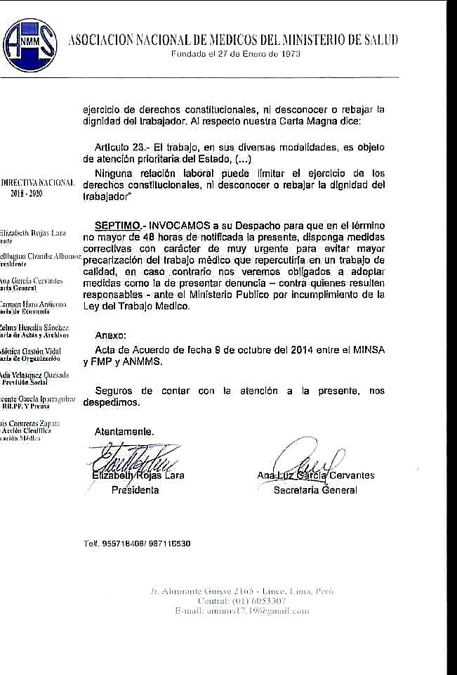 AnmmsPeru's tweet photo. El respetoALaLey de TrabajoMédico es deberDEtodasLASautoridadesENsalud.En suArt.27 dice:elTrabajodelMédicoCirujano NOpuedeSERdiscriminado en sus remuneraciones,bonificaciones,entregas ENTRElos que realizan misma función,MédicosCASdeben ingresarAla CarreraMédica ENnivel 1deESCALA https://t.co/hmqgfmXHHh