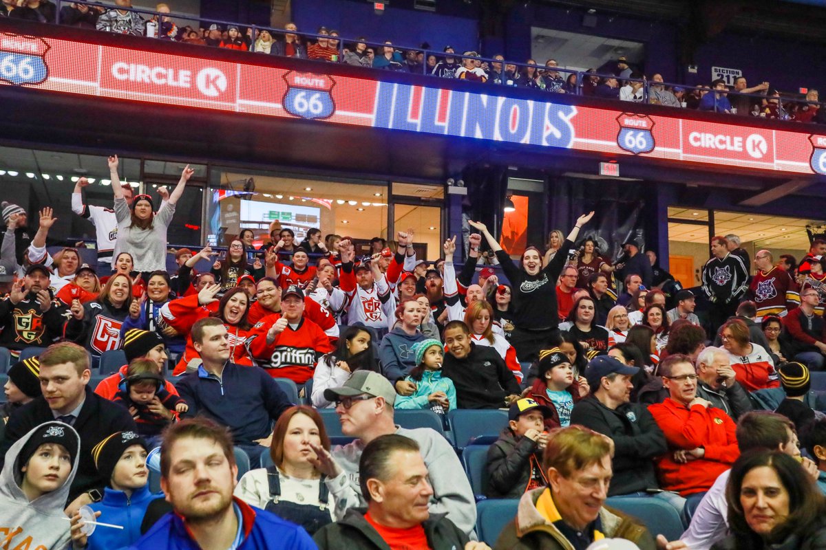 griffinshockey's tweet photo. #Griffins Nation is in full force tonight at Allstate Arena! Thank you to our season ticket members for coming along on our annual bus trip. #GoGRG https://t.co/RfSA1t4V5O
