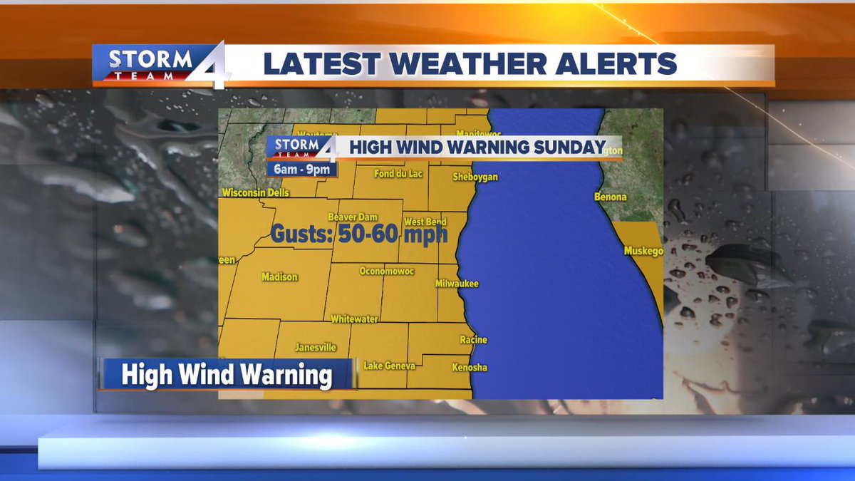 Thunderstorms may be moving through parts of southern Wisconsin right now but tomorrow EVERYONE will be dealing with the wind: sustained at 25-35mph with gusts topping 50mph at times, this has prompted an upgrade to a High Wind Warning for Sunday. #wiwx