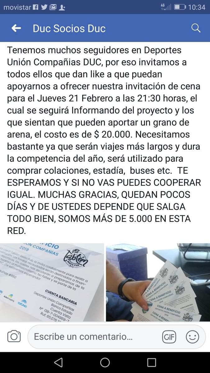 <a href="/aluksicc/">Andrónico Luksic C.</a> DEPORTES UNIÓN COMPAÑIAS DUC, COMO NO VAMOS A PODER AYUDAR A ESTOS JUGADORES, SE LO Merecen, LA CENA DEL DÍA JUEVES 28 DE FEBRERO, La Idea es que todos puedan aportar y tiene un valor de $20.000, esto servira para Colaciones, alojamientos y traslado a lo largo del País.