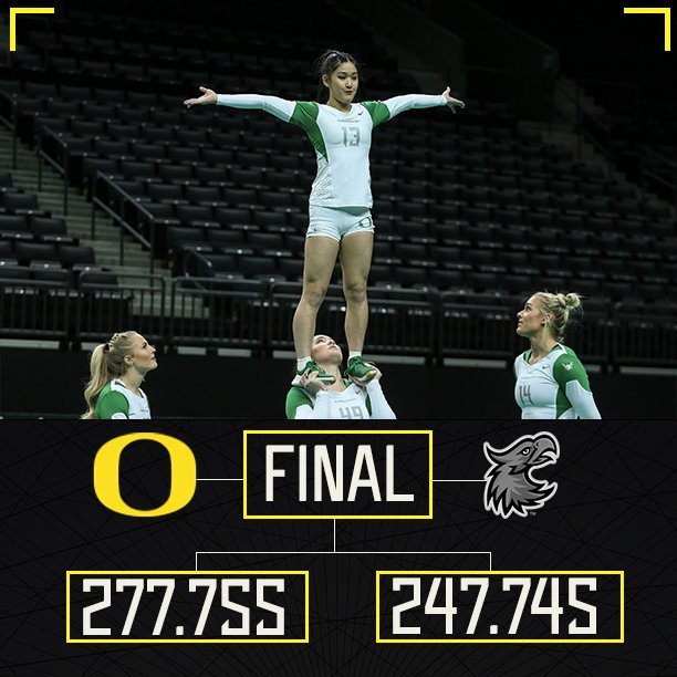 OregonAcroTumb's tweet photo. DUCKS WIN! 👏

Oregon defeats Arizona Christian in their first meeting, 277.755-247.745! 

#GoDucks https://t.co/g3zc7MT76t