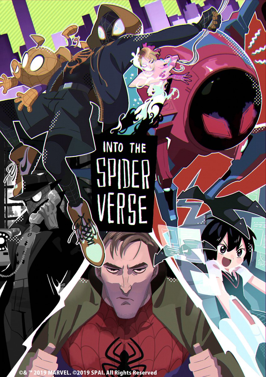 #ワコムスパイダーバースコンテスト #SpiderVerse 
【タイトル】『The Spiders』
マイルス・モラレス
ピーター・パーカー
グウェン・ステイシー
スパイダーマン・ノワール
ペニー・パーカー&SP//dr
スパイダー・ハム 

自分が「ヒーローのセオリー」だと思う要素を盛り込みました?‍♂️ 