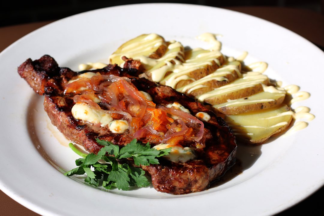 junipergrill's tweet photo. 12 oz. Ribeye with Spanish Potatoes, Green Chili Aoili, Bleu Cheese &amp; Onion Marmalade #NewFeatures https://t.co/xgTai6hASS