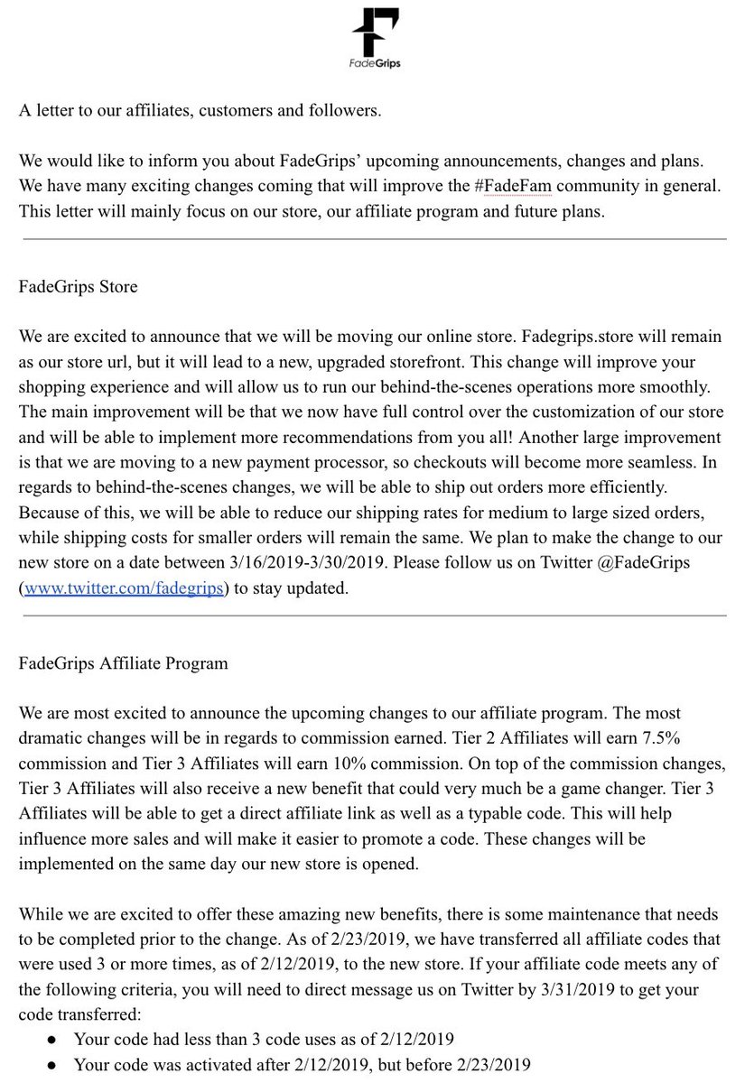 FadeGrips's tweet photo. 🚨URGENT🚨

A letter to our affiliates, customers and followers regarding updates and future plans. https://t.co/ALYicyq6PT