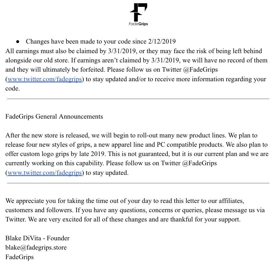 FadeGrips's tweet photo. 🚨URGENT🚨

A letter to our affiliates, customers and followers regarding updates and future plans. https://t.co/ALYicyq6PT