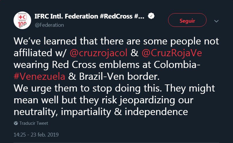JHostosiana's tweet photo. 🚨🚨OJO🚨🚨

Cruz Roja Internacional explica que se han estado utilizando de forma indebida sus emblemas y signos por parte de sectores de la oposición,  que acompaña la "ayuda humanitaria" las zonas fronterizas de Colombia y Brasil

COMPARTIR https://t.co/AGHAQ1vpmG