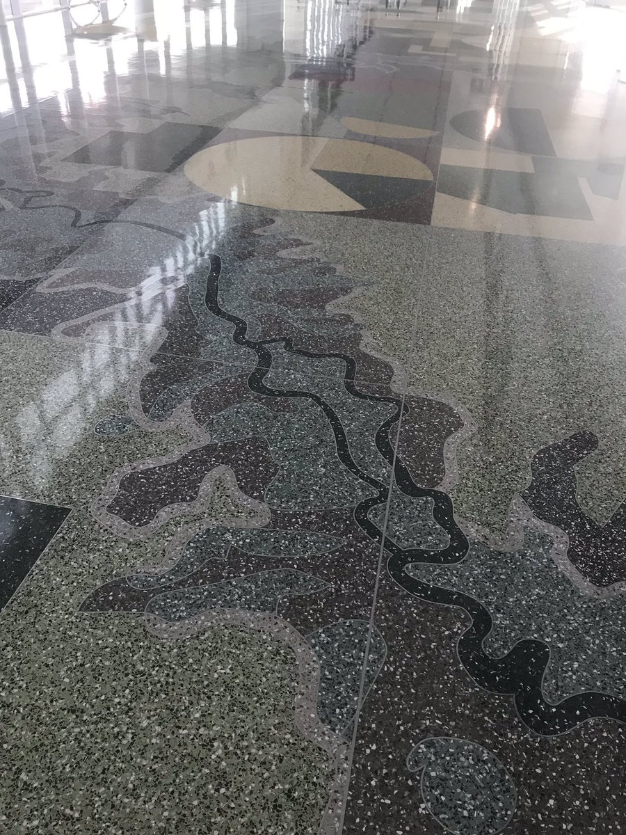 Got off the airport train to find that THE FLOOR HAS MEANDERS ON IT!! Then I recognised the morphology and went full nerd... It’s a to-scale mosaic of the #Mississippi River!! 
🤯😍😍😍
.
#Dallas #DallasFortWorth #meanders #IWentFullNerd