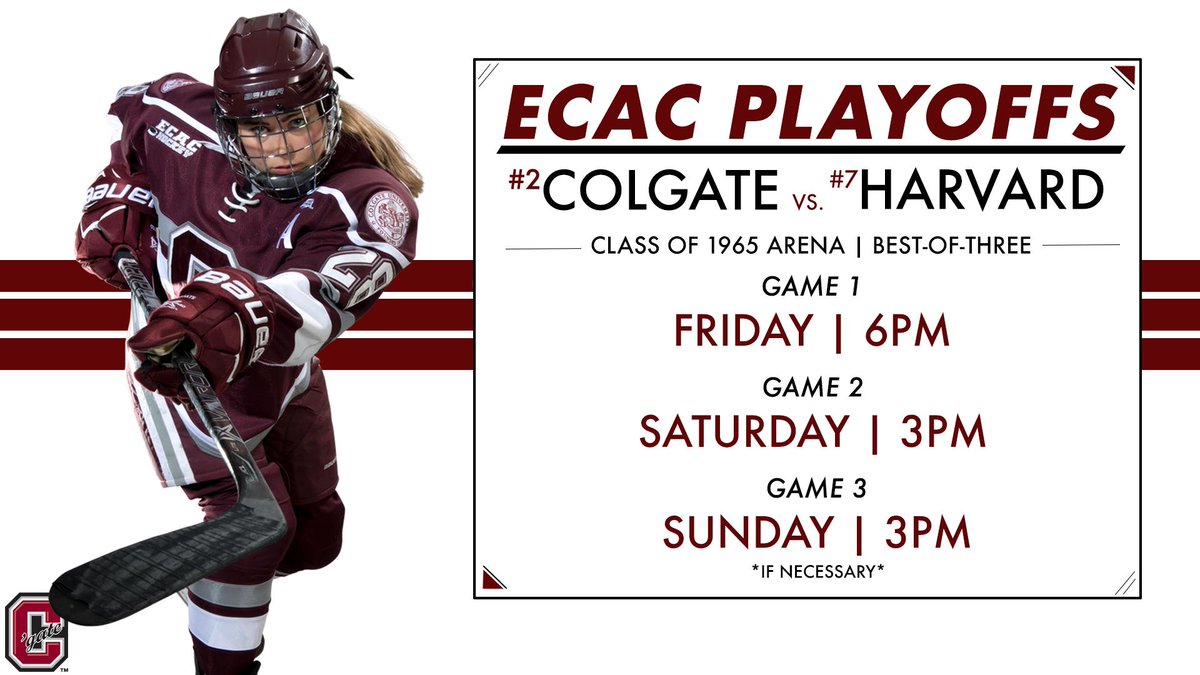 ColgateWIH's tweet photo. Mark your calendars📆The Raiders are home next weekend in the @ecachockey quarterfinals‼️

#WePlayFree #GoGate https://t.co/X56b5YGWOa