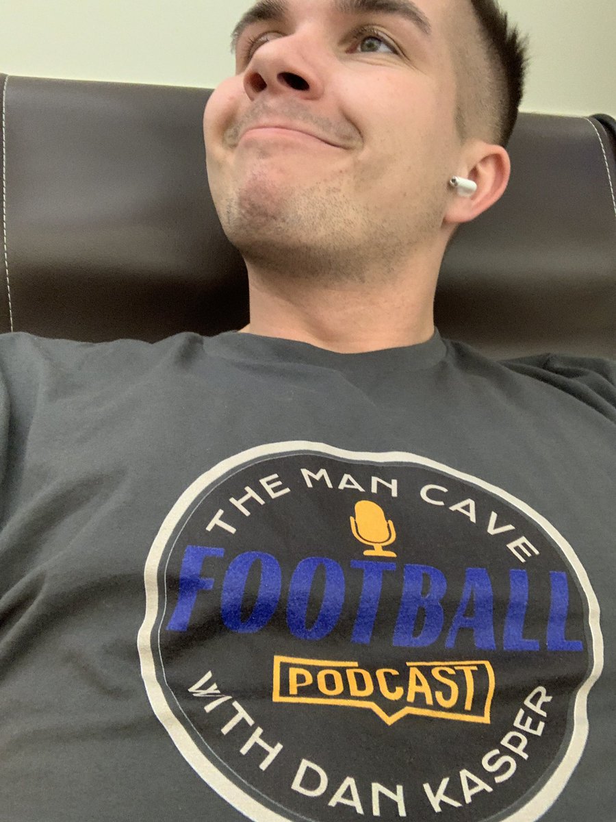 Neil_Hebert's tweet image. Reppin’ The Man Cave Football Podcast with @DanKasper merch today. Honestly, a pretty sleek-looking shirt. #listentoit #peepthose #AirPods