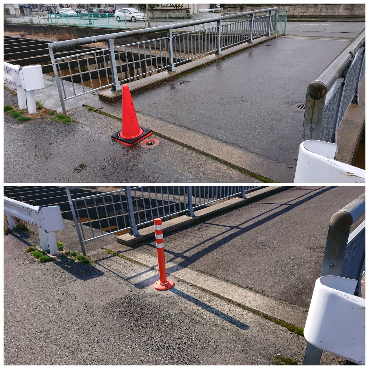 菅生敬一 福井市北四ッ居１丁目 自動車が間違って進入しないようにと立ててあった金属製のポールが折れていました 福井市道路 課にお願いして 今度はラバー製のポールに変えていただきました 夜間の視認性もよくなったと思います