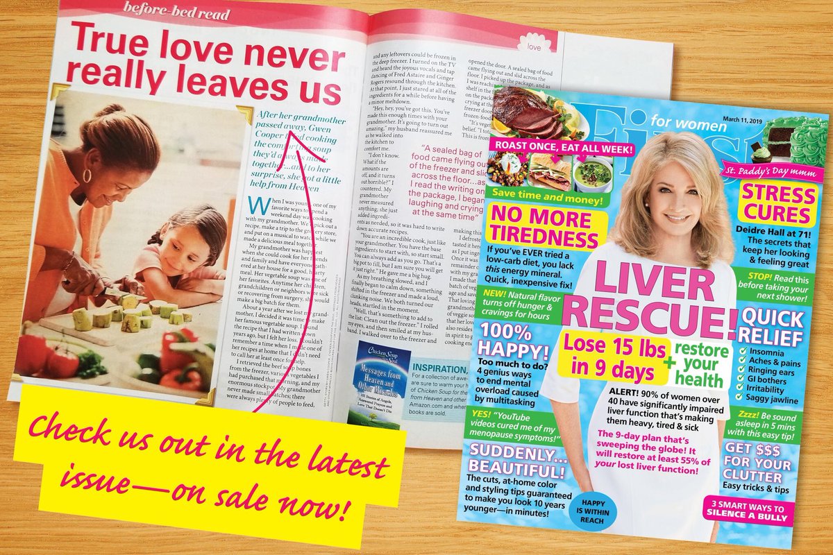Gwen_Cooper10's tweet photo. Hope you can check out the March 11 edition of @FIRSTmag and catch my story featured as their “before bed read.” Just the teaser you’ll need to pick up a copy of Chicken Soup for the Soul: Messages from Heaven @ChickenSoupSoul #CSSMessagesFromHeaven https://t.co/sAVhtNdysS