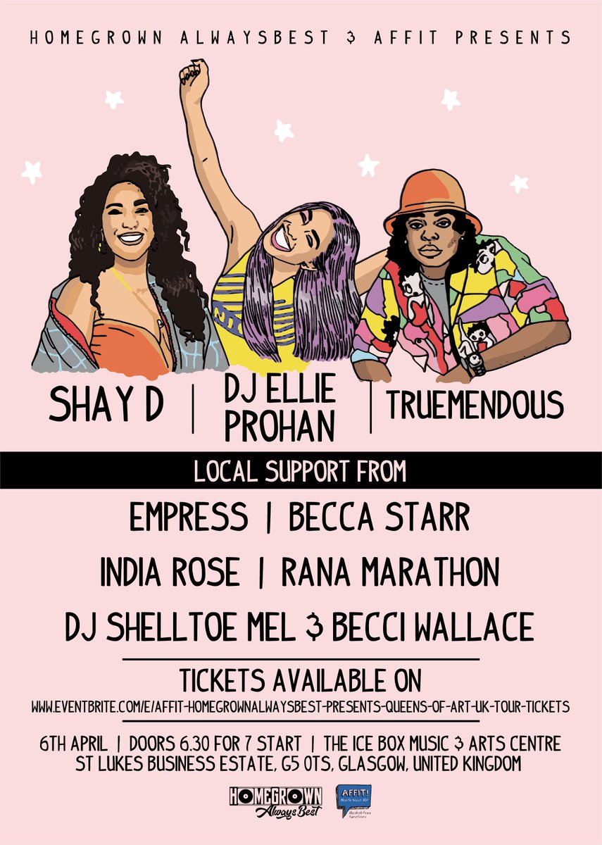 homegrownbest's tweet photo. Then in April #homegrownalwaysbest #AFFIT bringing you #realhiphop with the #QueensOfArt Tour with @ShayDRap @DJEllieProhan @ItsTrueMendous supported by Scottish females @Empress_MC #IndiaRose #BeccaStarr #RanaMarathon and #DJShelltoeMel and #BecciWallace not to be missed👌✌👊 https://t.co/dJAld8wlGo