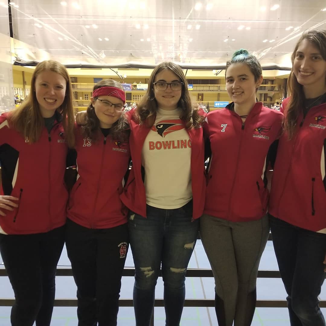 NCCBowling's tweet photo. What does a Bowling team do when in Rock Island? We support our fellow Cardinals!! #nccbasketball #gocards #cciwconferencechampionship https://t.co/5MKefy61Sb