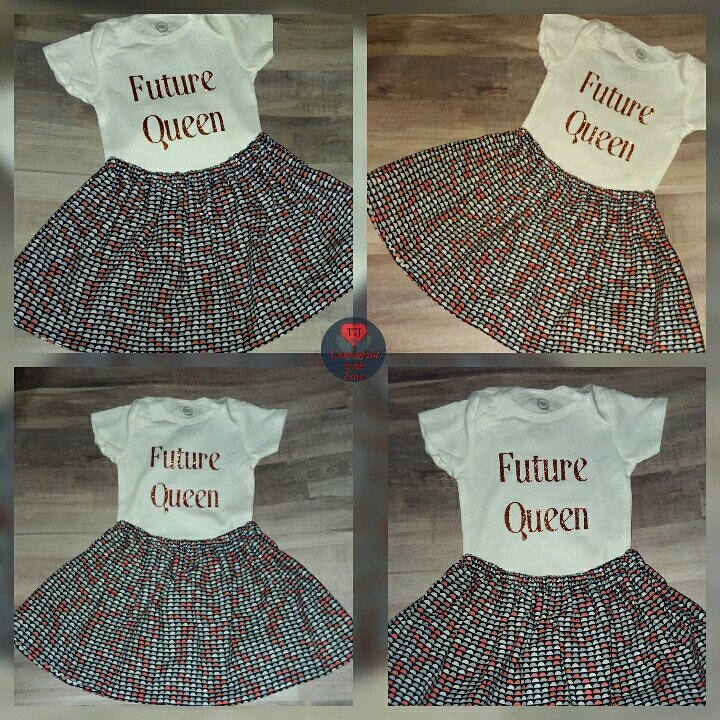 A princess eventually becomes a queen. 
#tjacksonsbowsandcrafts #girls #skirts #shirts #baby #children #childrenwears #babywearing