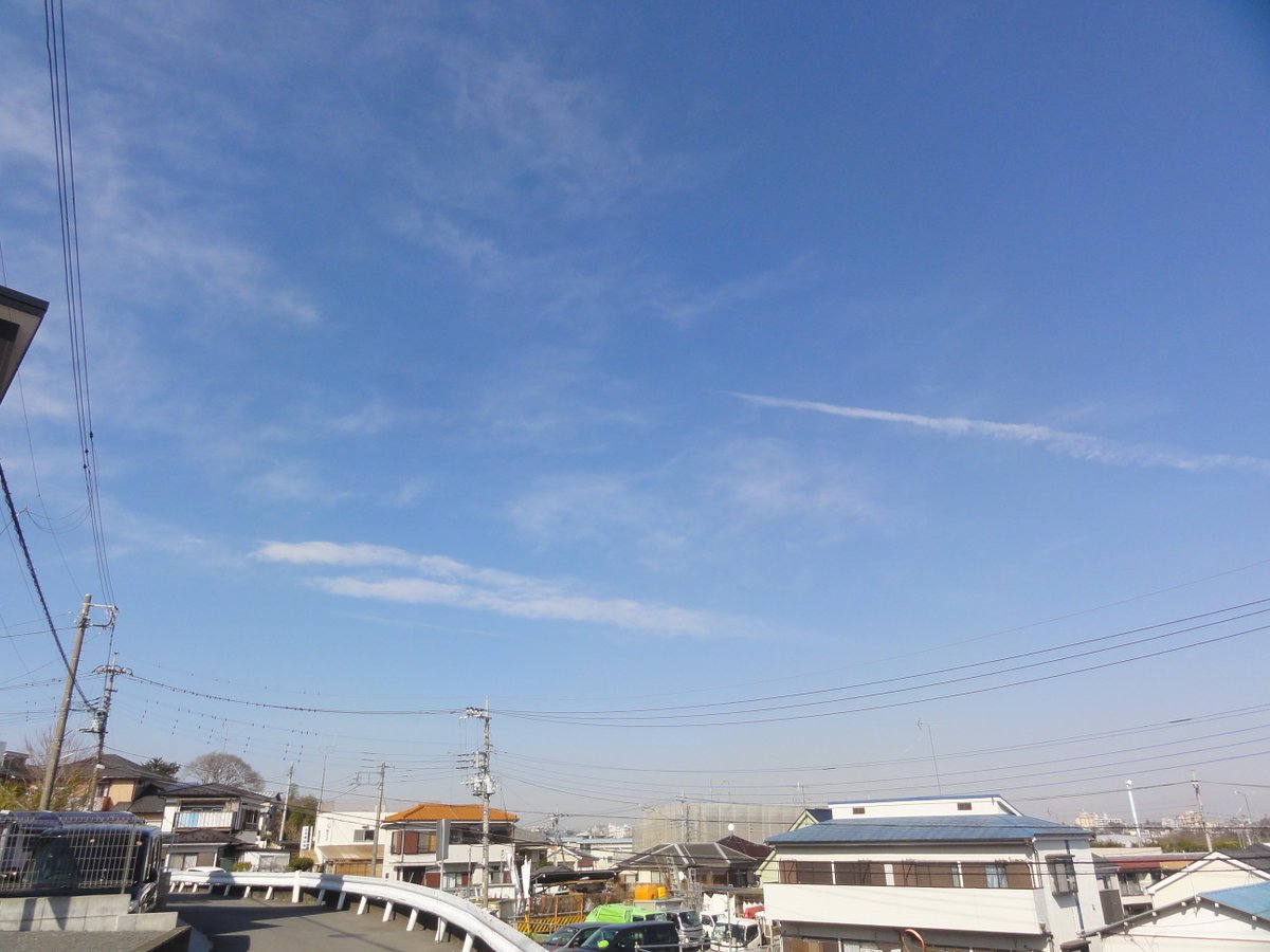 G_ERasputin's tweet photo. 散歩していたら何か普段と違う匂いがするので見上げたら・・
これが噂の「ケムトレイル」でしょうか。 https://t.co/Y3KNDY7sVO