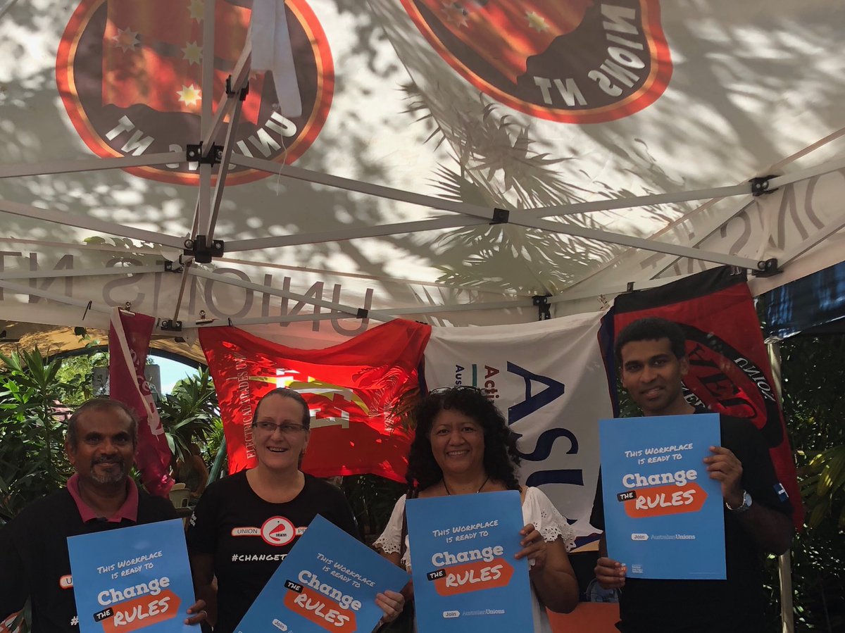 DensleyShe's tweet photo. #cpsunion delegates at Nightcliff markets to #changethrules https://t.co/xx5zPNaUYL