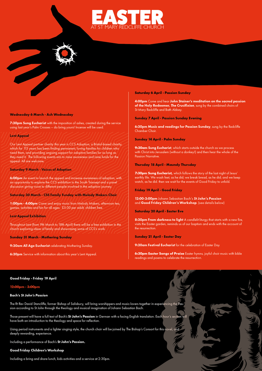 smrtreefest's tweet photo. Our Easter programme begins on Wednesday 6 March with our Ash Wednesday service and finishes on Sunday 21 April, Easter Day. Take a look at our poster below to find out what's going on in between! https://t.co/c64LeVC58V