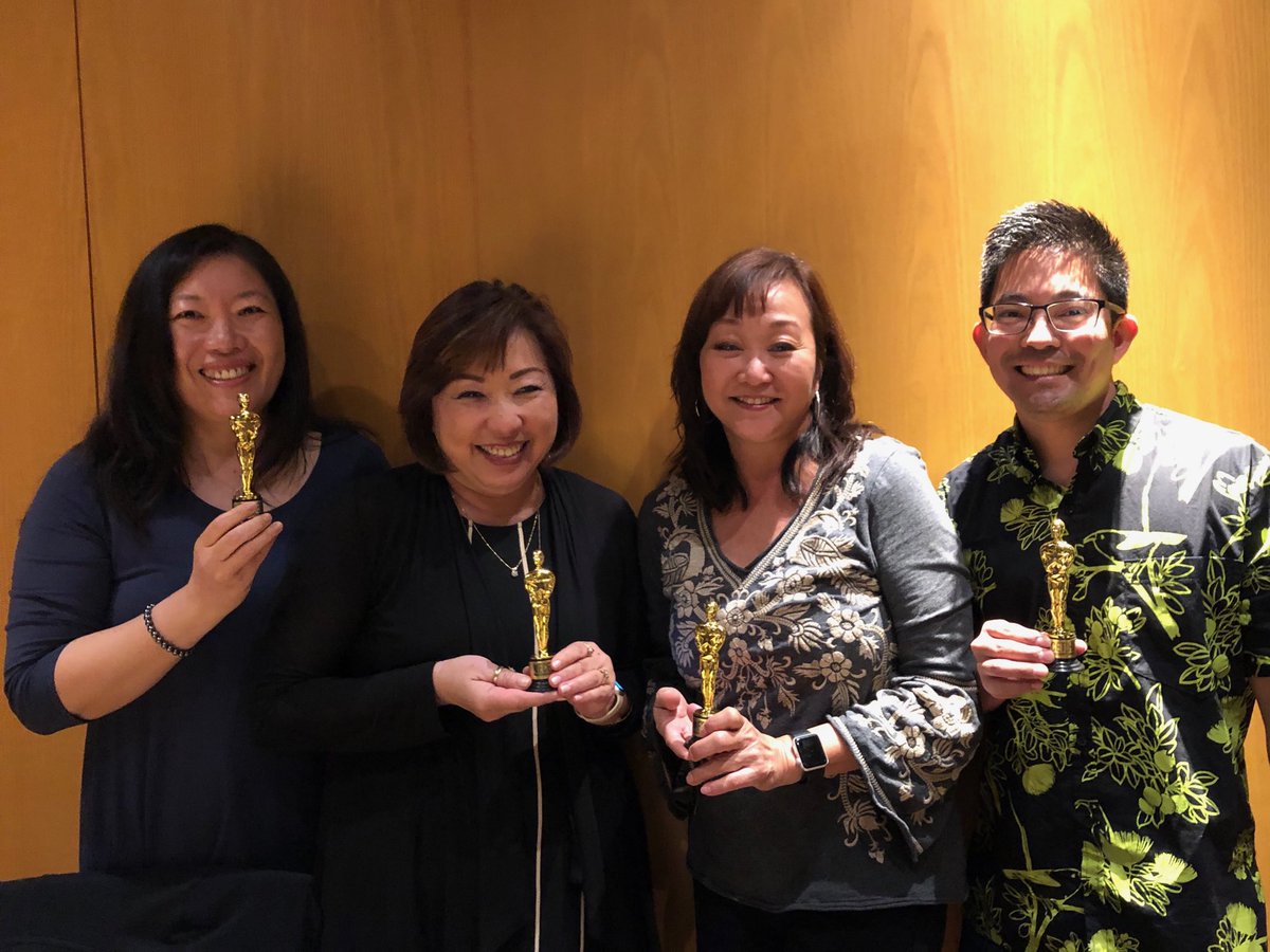 lahn0808's tweet photo. Photo on the red carpet with NVMS teachers Jessie Wu, Gwen Lee, Zachary Morita with our golden statues. Thank you ECET for the celebration! ⁦@NVMSLancers⁩ https://t.co/bo6eIOcruJ