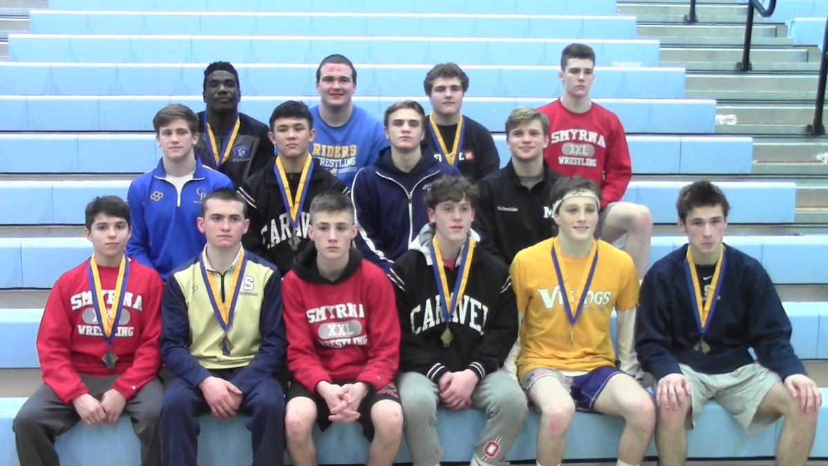 SeanGreeneWDEL's tweet photo. VIDEO HIGHLIGHTS | The 2019 DIAA Individual Wrestling Championships - Salesianum's Harry Latch named Most Outstanding Wrestler. https://t.co/iiPNa3xhd3 #DelHS #NetDE https://t.co/GBIdgivSyj