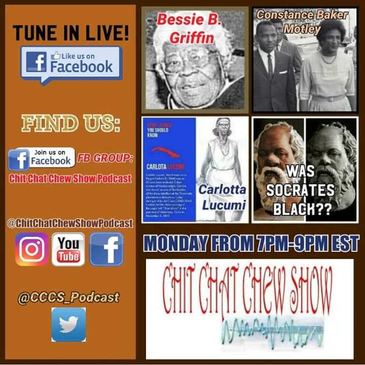 LotusProjects's tweet image. #PODCASTCREATORS #BUSINESSOWNERS 
MONDAY (FEBRUARY 25, 2019) TUNE INTO OUR SHOW 7PM - 9PM EST. WE ARE HONORING BLACK HISTORY MONTH. WE WILL COVER: 
BESSIE B. GRIFFIN, CONSTANCE BAKER MOTLEY, CARLOTTA LUCUMI &amp;amp; SOCRATES( WAS HE BLACK?) 
DONT MISS IT! facebook.com/ChitChatChewSh…