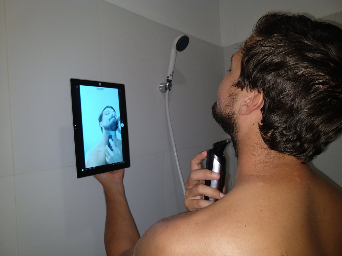 No mirror in the bathroom? 
No problem.
#shavingtips #traveltips #surfacepro