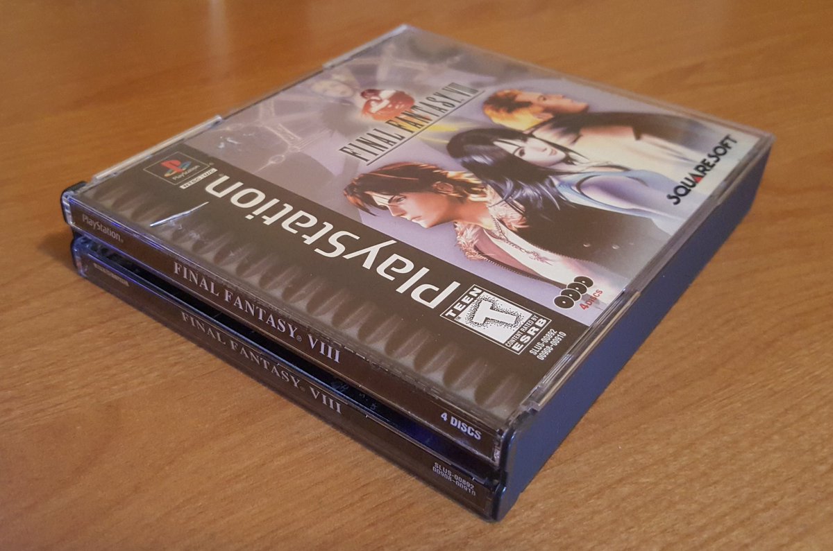 JRico_32's tweet photo. This was actually my first purchase of the day at the SoCal Retro Gaming Expo. It's complete, inserts, manual, all 4 discs in fairly good condition, as is the jewel case, "black label", Final Fantasy VIII for the PlayStation. #SCRGE #RetroGaming https://t.co/yf7okeS9xB
