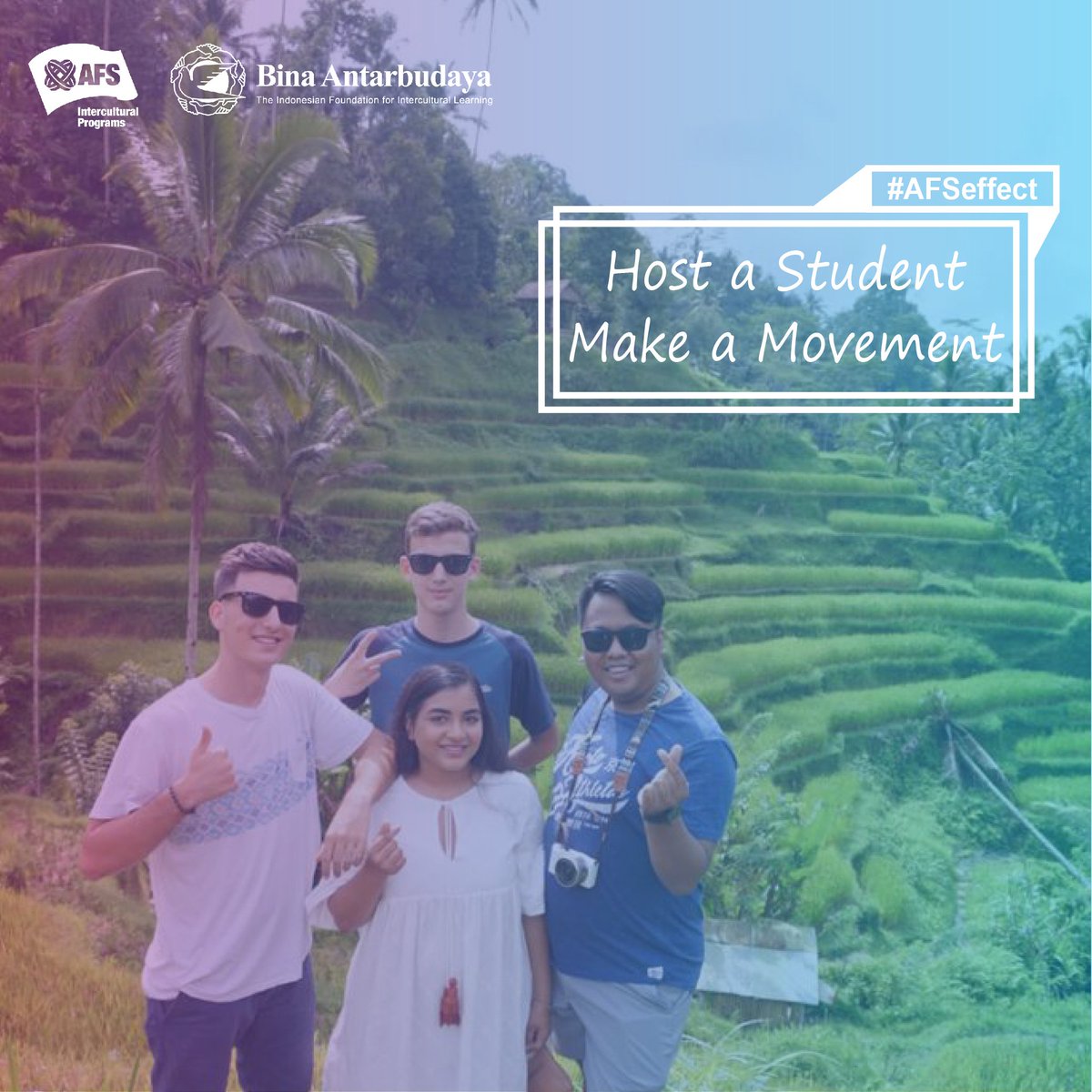 Open your Home to the World!
.
Hub:
Kak Renata - 08383 1800 120
Kak Krisna - 081 234 047 844
hosting.binabudsby@gmail.com
.
link:
bit.ly/daftarhostfamb…
.
#AFSeffect #BeAHostFamily #HostAStudent #StudentExchange #HostFamily #HostStudents #ChangeTheWorld #InterculturalExperience