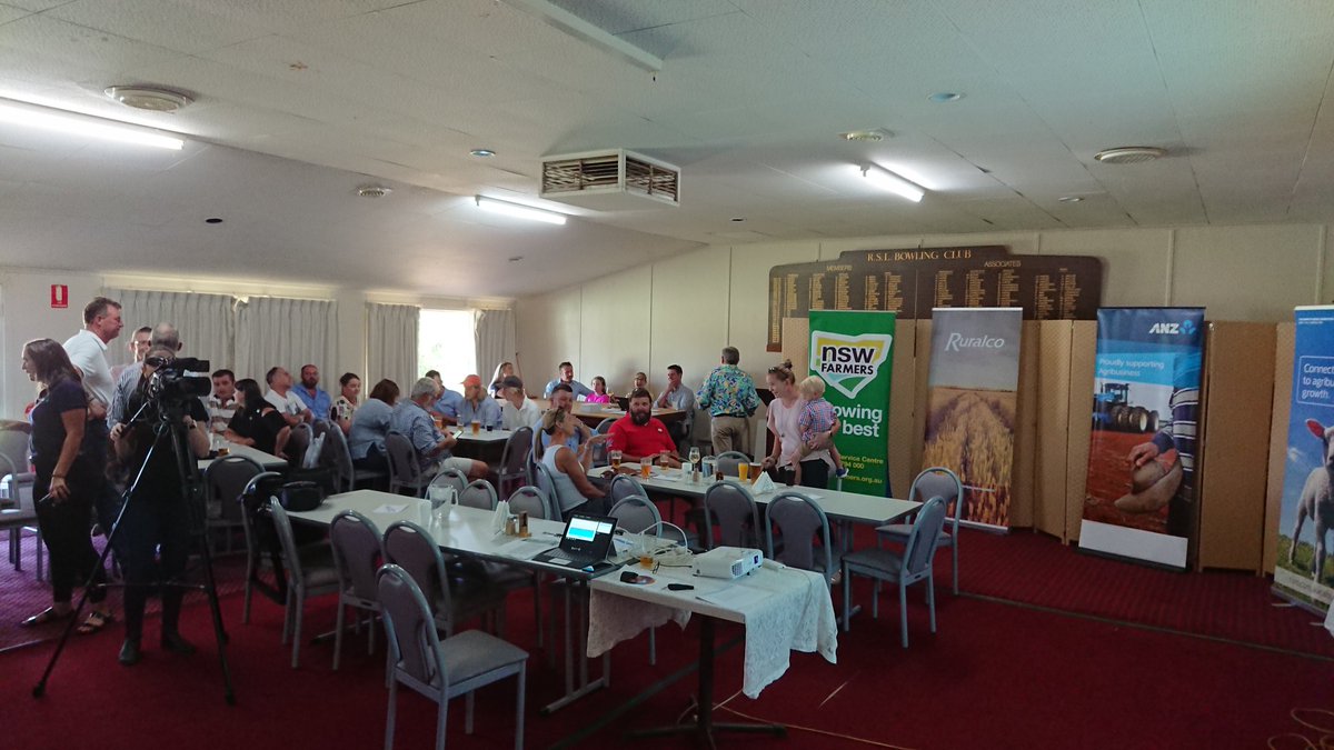 <a href="/NSWFarmers/">NSW Farmers</a> is at <a href="/communitymuster/">The Big Community Muster</a> in #oaklands. 80 people hearing how we can manage #drought, how we can manage our mone &amp; how we can manage our #health. Where's <a href="/trademutt/">TradeMutt</a> is the new where's wally. <a href="/ANZ_AU/">ANZ Australia</a>