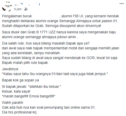 vrishaba05's tweet photo. Astaga, kok driver @GrabID seperti ini? nggak profesional, tidak bisa menghargai perbedaan, usir pendukung @jokowi. @kurawa https://t.co/06zW2GxDu6