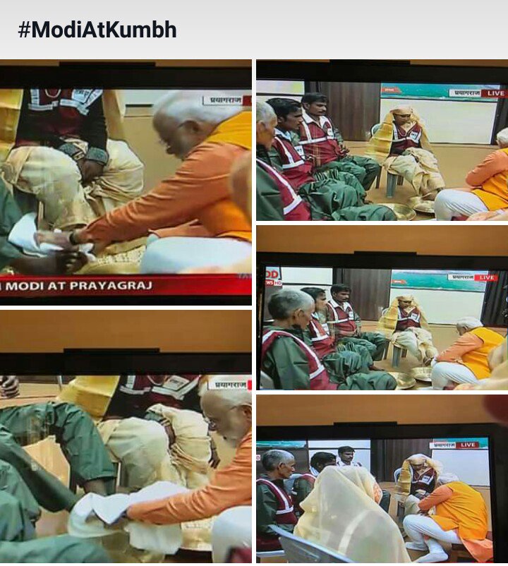pandey4bjp's tweet image. Wow ! The PM of a country washing the feet &amp;amp; saluting 5  safaikarmachari- truly a historic moment in SwatchhaBharat &amp;amp; SwatchhaKumbh!

Naman to all these Shramyogi &amp;amp; our great PM Dharmaveer

#ModiAtKumbh🙏