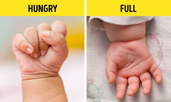 マフォろば 赤ちゃんのサイン 手を強くギュッて握りしめててる時はお腹すいてる時 逆に自然に広がったり 握ってても力入ってなく 広げてあげたらダランとそのままで大丈夫な時はお腹いっぱいの時 母乳やミルク足りてるかな の