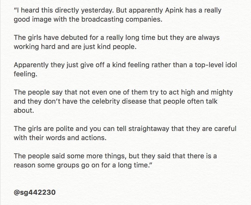 another fan acct of apink being kind and hard working group   https://twitter.com/sg442230/status/852533826114830337?s=21