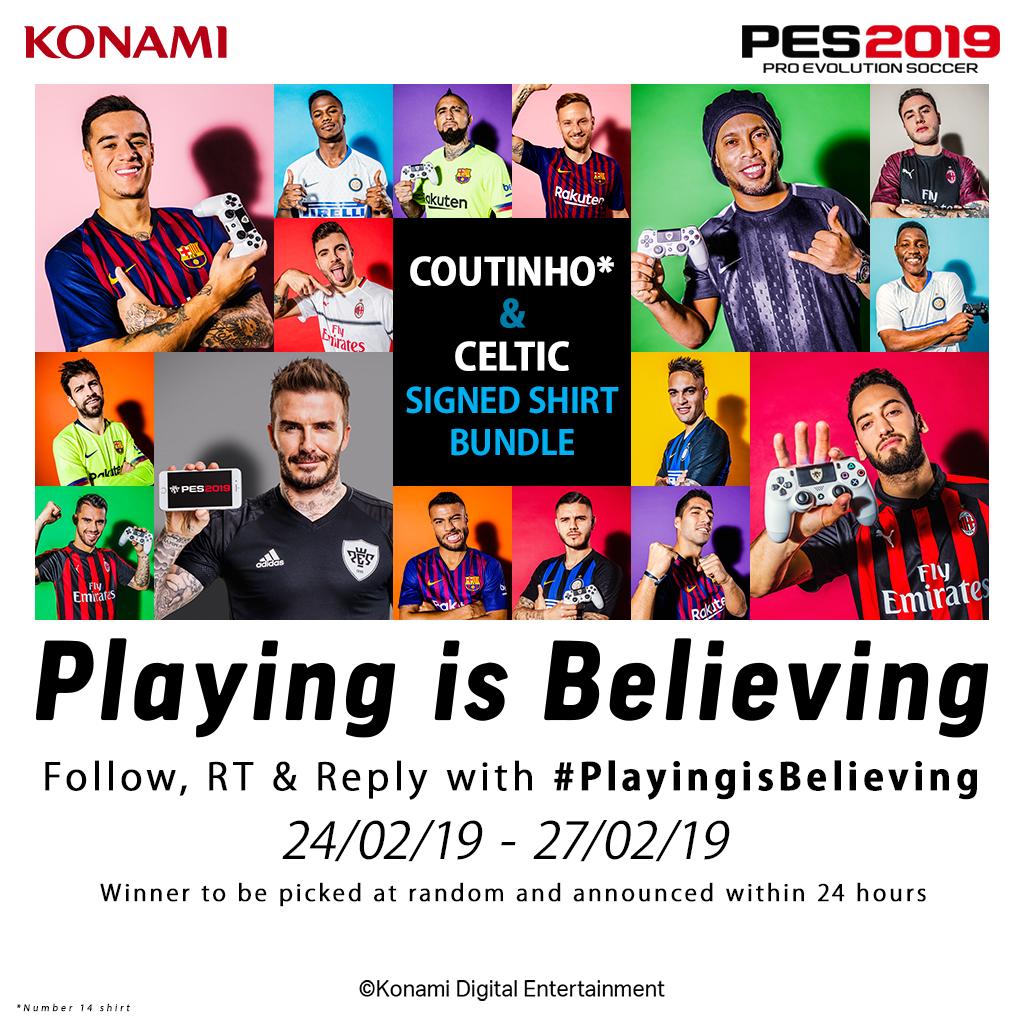 play_eFootball's tweet photo. Another week of Playing is Believing. Play for free in #PES2019Lite and #PES2019Mobile! 😎
We're celebrating with another competition. To win this great bundle, simply Follow, RT & Reply with #PlayingIsBelieving. You have until 23:59 on 27th Feb to enter. https://t.co/BjO0Aq3HJR