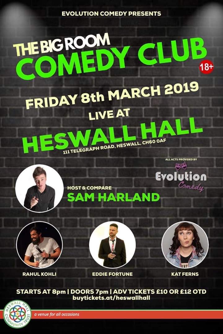 If you're fed up of the same Friday night out in #Heswall every week why not try something a little different? The Big Room has 2 amazing evenings coming up, both proven to be a big hit with the locals. Come along &amp; try them out. Tkts at buytickets.at/heswallhall #livemusic #comedy