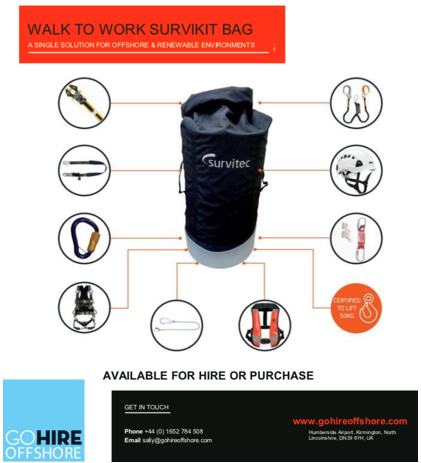 Survitec's SurviKit Walk to Work bag (W2W) is now available for hire and purchase from GoHire Offshore. For any offshore environment where working at height is required #offshorewind #walk2work #kit #PPE
