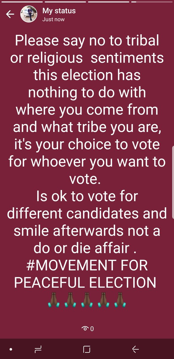 JayKefas's tweet image. Please be peaceful, say no to violence, religious or tribal sentiments. Is your choice to vote whoever you want to vote and please be peaceful afterwards. Not a do or die affair. #movementforpeacefulelection #pollstream #theverdict #yoruba #NigeriaDecides2019 #NigeriaDecides