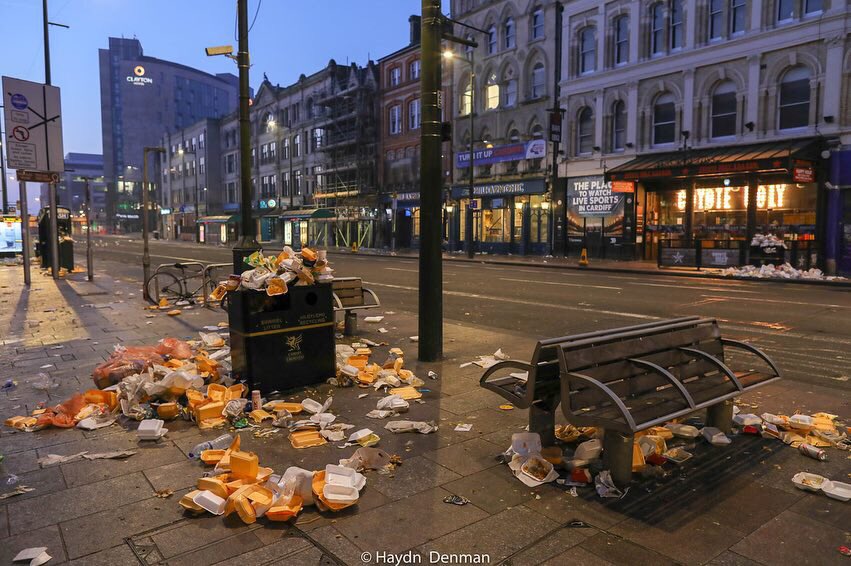 HaydnDenman's tweet photo. Spare a thought for those who have to clean up after last nights partying.
#waste #recycling #rubbish #plastic #climatechange #cardiff #sixnations #photowales #portraitcymru https://t.co/nBJL4i5HkG