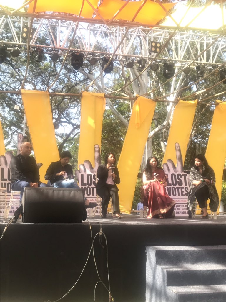 “Vote because you have to. It matters.” <a href="/fayedsouza/">Faye DSouza</a> moderating a panel on #LostVotes with <a href="/brijeshkalappa/">Brijesh Kalappa</a> <a href="/hasanida/">Nida Hasan</a> <a href="/SaadKhanCS/">Saad Khan</a> <a href="/ChangeOrg_India/">Change.org India</a>  #TimesLitFest change.org/lostvotes
