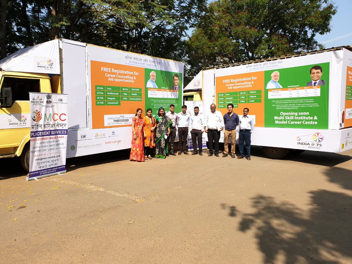 FollowCII's tweet photo. CII partners initiative by @sureshpprabhu to impact 10k+ youth of Konkan Region. CII Model Career Centre undertakes Counselling&amp; #JobYatra wherein special van travels across 13 Talukas over next 10 days 2connect w/youth for Career Counselling on Entrepreneurship&amp;Job opportunities https://t.co/hdw4v39p0e