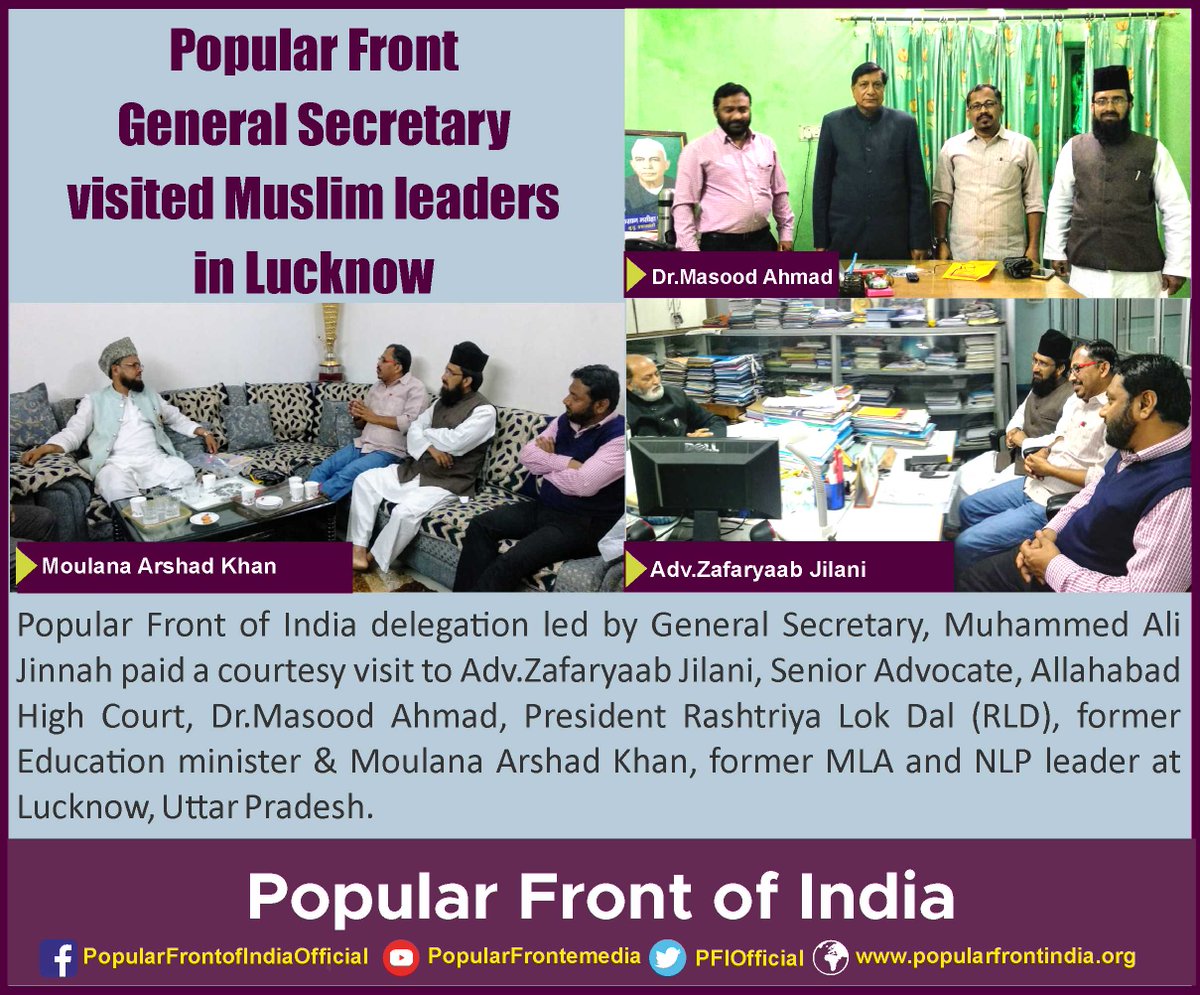 PFIOfficial's tweet photo. Popular Front General Secretary Muhammed Ali Jinnah visited Muslim leaders 
in #Lucknow , #UttarPradesh https://t.co/k6DVpKHgsH