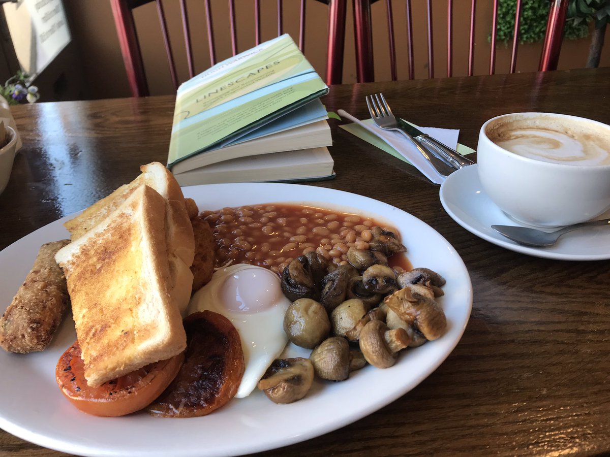 hedgehoghugh's tweet photo. About to talk @FavershamLit so preparing in the best of ways. Vegetarian breakfast and a reminder of what I wrote in #Linescapes! Hope @KentMammalGroup out in force. There will be #hedgehogs too (in conversation) ... https://t.co/A8e8RxkOuY