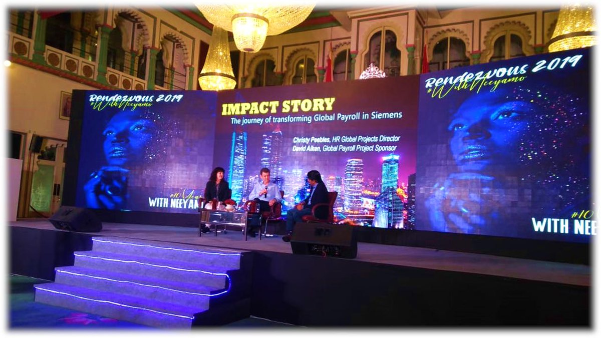 Neeyamo's tweet photo. Impact Story: The journey of transforming Global Payroll in Siemens. Discussion with Christy Peebles and David Aiken from Siemens! #Rendezvous2019  #WithNeeyamo @guhan_ramanan https://t.co/4yQ1dcBVjO