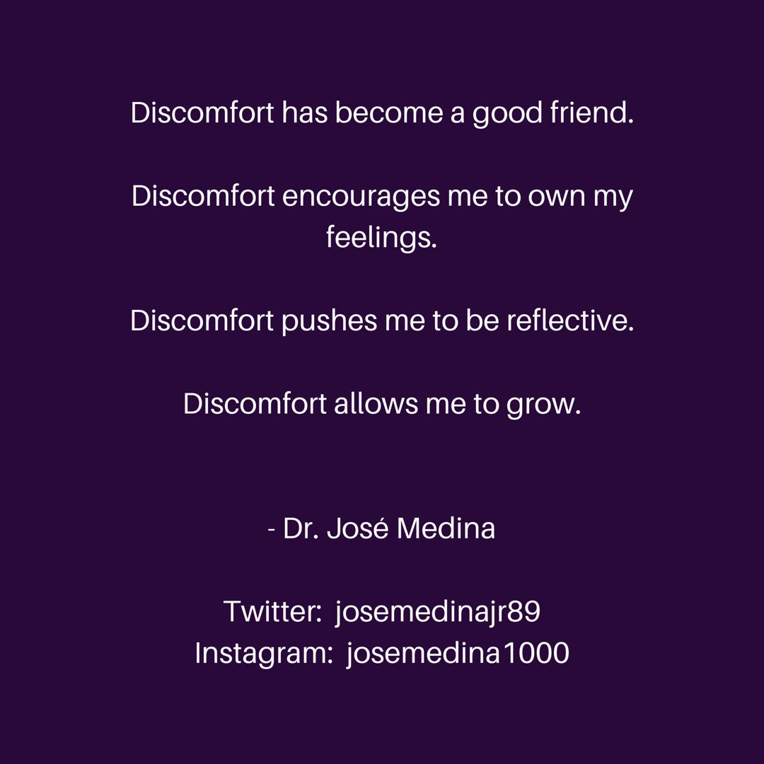 For a long time, I fought against #discomfort.  But, with time, I have realized that I need to embrace it, if my desire is to continue to grow as a human being, as an #educator, and as an #advocate. 

#SocioculturalCompetence #DualLanguage #DualLanguageRocks #CulturalProficiency