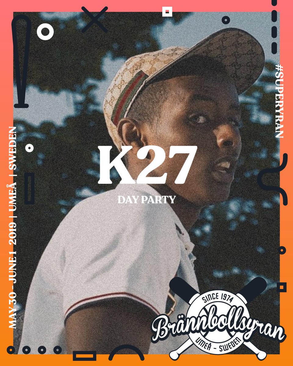 brannbollsyran's tweet image. K27 klar för Day Party på Brännbollsyran 2019​ i Umeå 30 maj - 1 juni. Rapparen K27 är ett av landets mest spännande hiphop-löften med hits som ”Dom Vet De VI”, ”Robbery”, ”Kan Dom Inte Se”.

#k27 #brännbollsyran #dayparty #superyran #30maj1juni2019