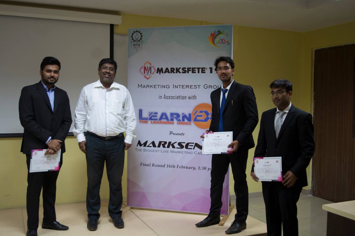 MiG_NITIE's tweet photo. On Saturday, 16th of February 2019, Marksense-live marketing case study competition organised by MARKETING INTEREST GROUP in association with LearnEX has officially ended
Winners of MARKSENSE'19 is Team Achilles @IIM_I
#marksfete #thelearningindex #mig #nitie https://t.co/bVCH057JsR