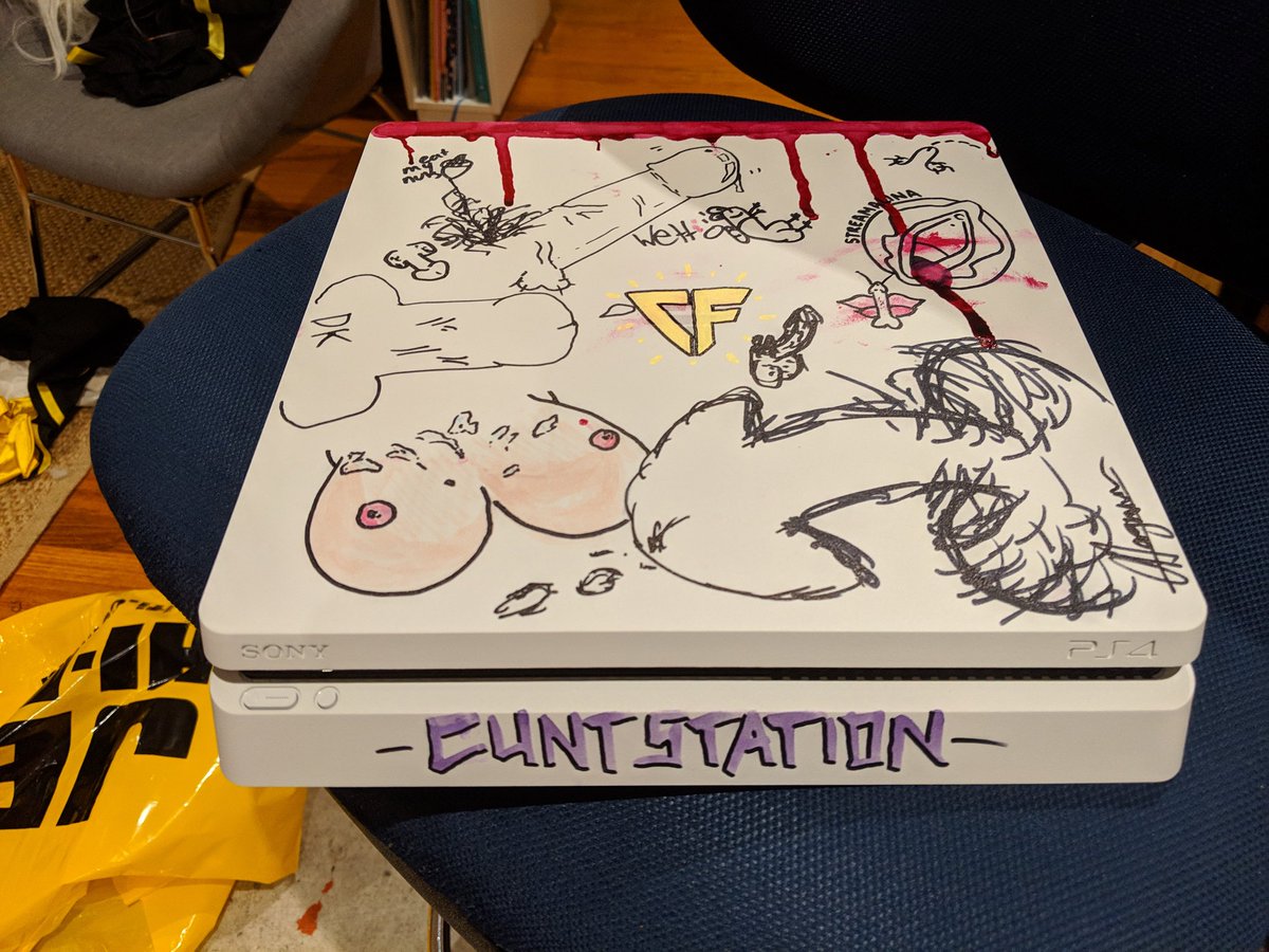 CodyHargreaves's tweet image. We promised we&apos;d draw a bunch of dicks and shit on this PS4 before we sent it away to the prize winner.

I believe we honoured that promise.